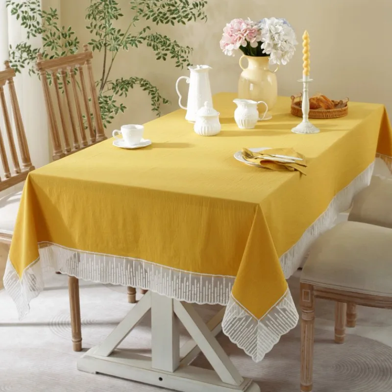 

Чистая цветная хлопковая скатерть с кружевным краем, зеленая стираная рождественская пасхальная скатерть для домашней вечеринки, свадьбы, декор обеденного стола