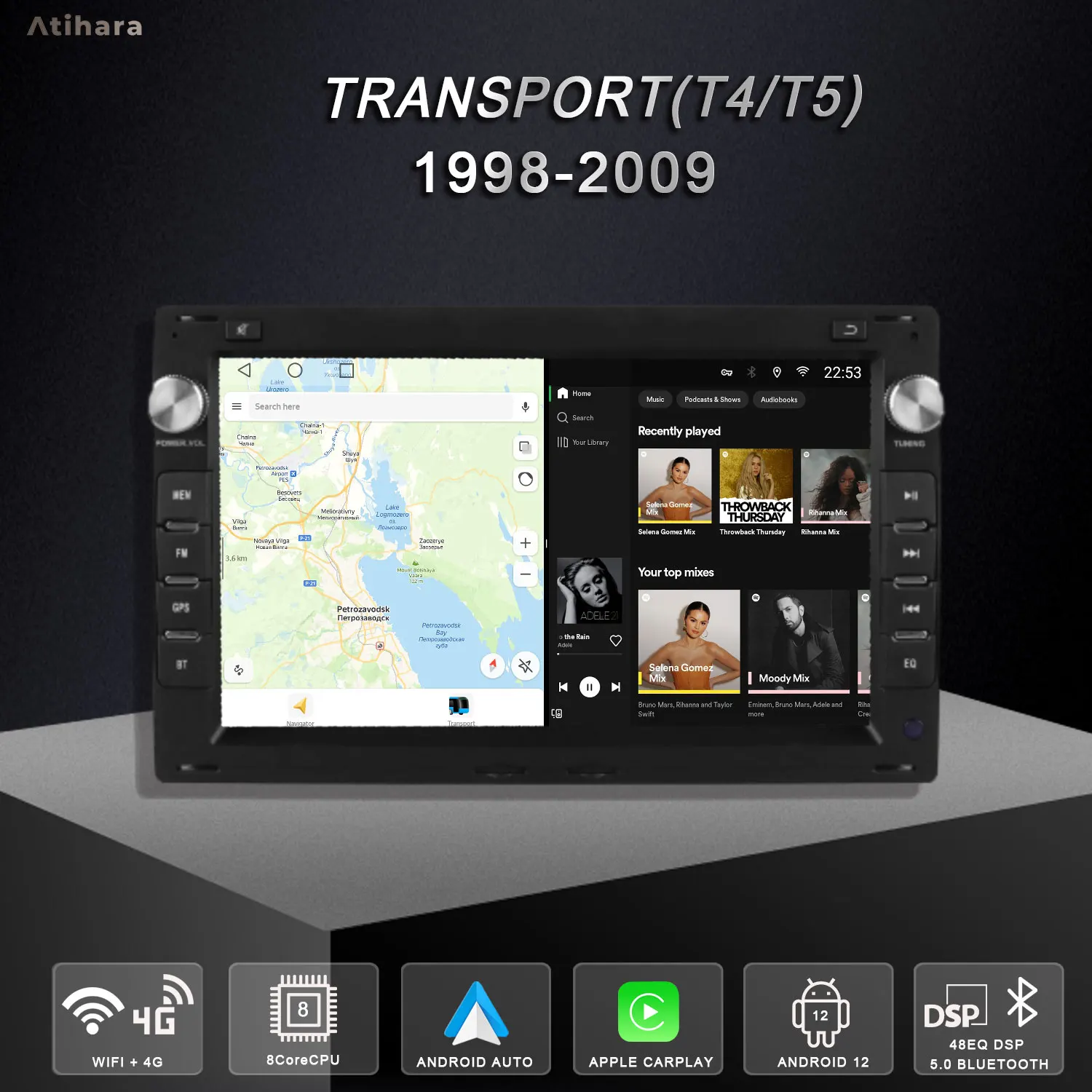 Atihara 7-дюймовый Android автомобильный радиоприемник для VW Transport (T4/T5) 1998-2009 Carplay Auto 2Din 4G