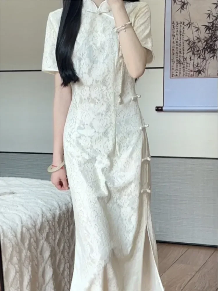 Китайское летнее традиционное китайское платье Ципао женское облегающее