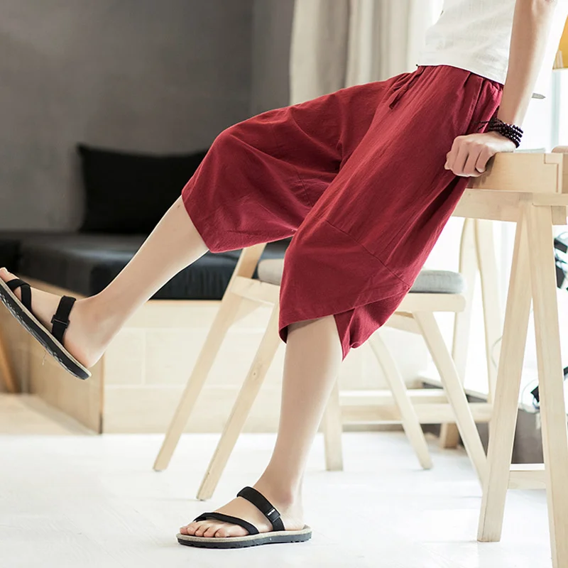 

Linen Techwear Pants Casual Hip Hop Japanese Style Wide Leg Trousers Large Size Men's Clothing Work Overalls Shorts MAN M-3xl