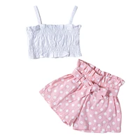 2piece summer toddler girl boutique outfits casual cute solid sleeveless white vestdot bow shorts for baby clothing set bc2208
