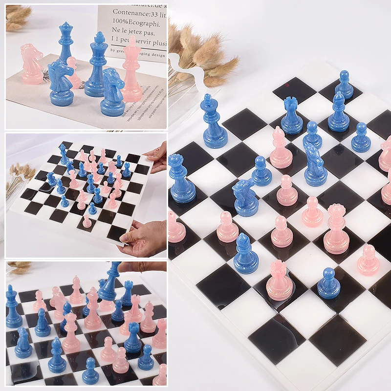 

1Pc International Chess Crystal Epoxy Resin Mold 3D Chess Pieces Checkerboard Silicone Casting Mould DIY Handmade Crafts Tools