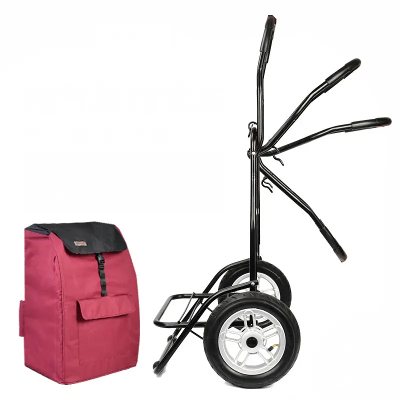 19.5cm/25cm Big Wheel Hand Truck, Heavy Duty 50KG Luggage Trolley, Folding Portable Shopping Cart with Bag