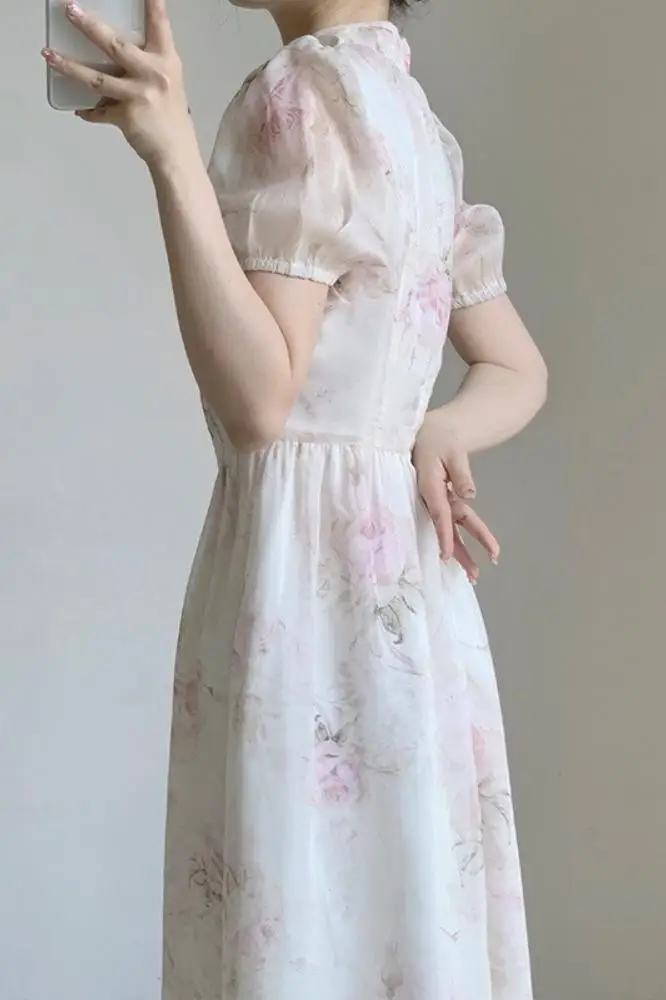 Женское винтажное платье с коротким рукавом и цветочным принтом