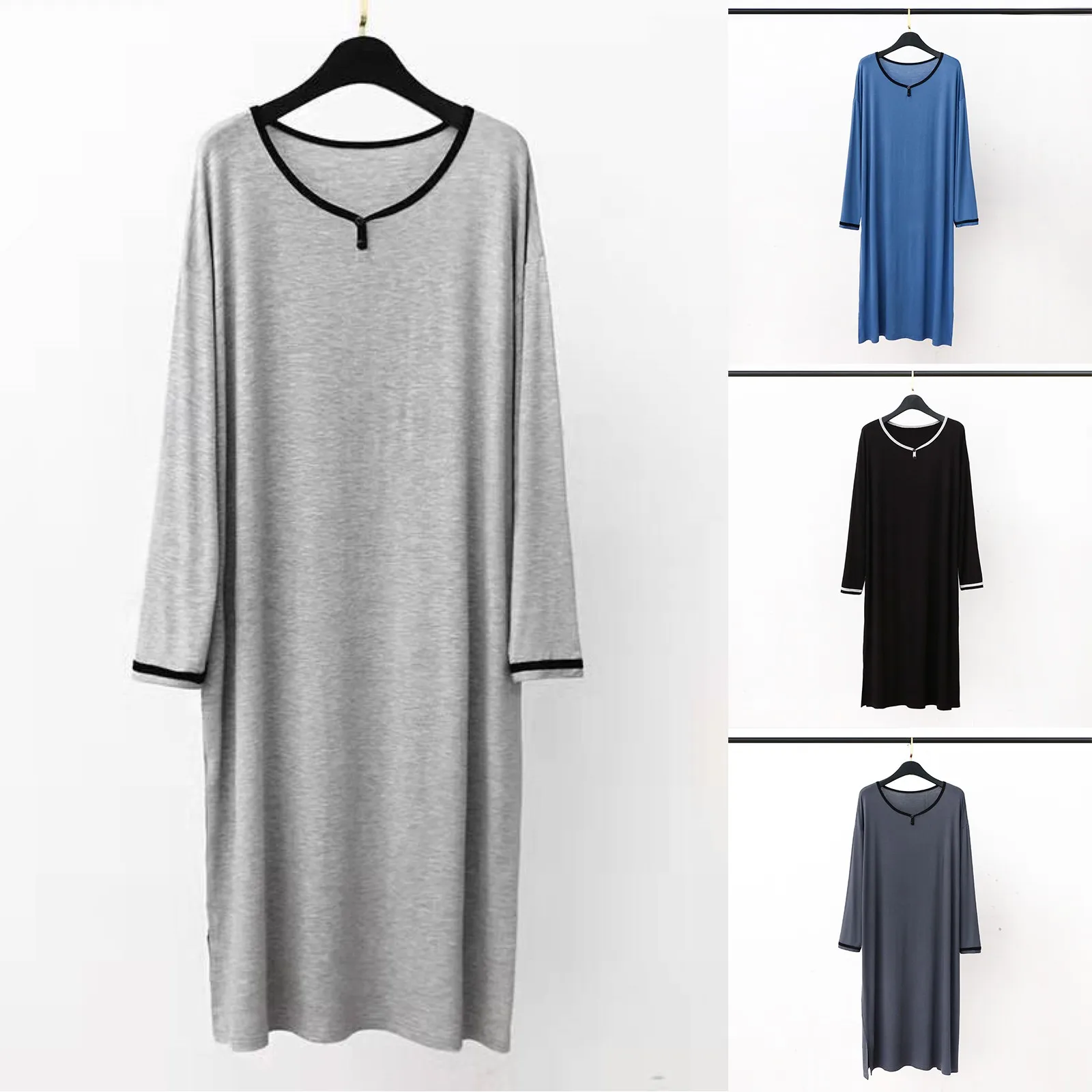 

Мужской однотонный халат на пуговицах, пижамное платье с длинным рукавом, удобная высокоэластичная домашняя одежда