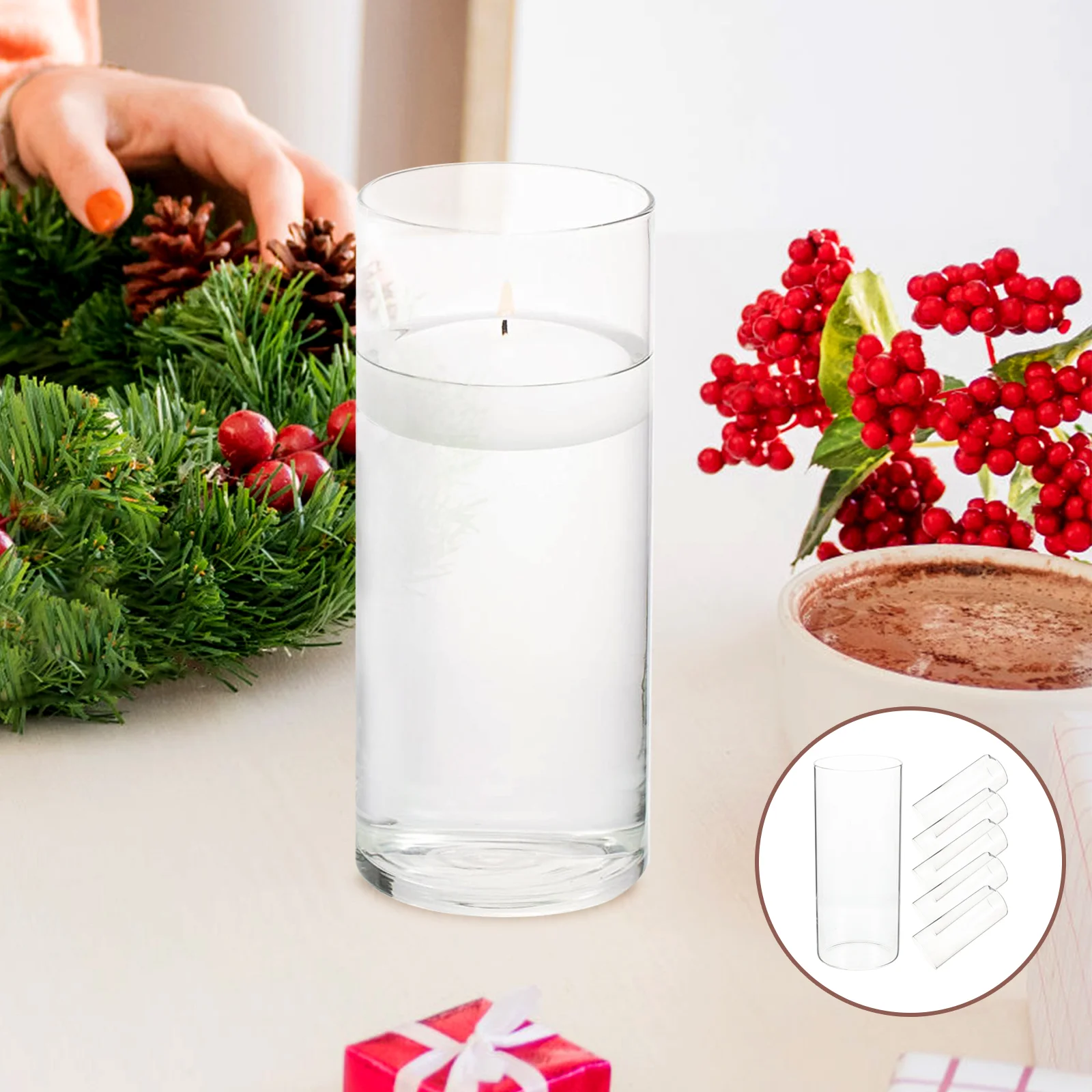 

6 Pcs Floating Vase Cylinder Holders Household High Borosilicate Glass for Pillar Candles Hurricane