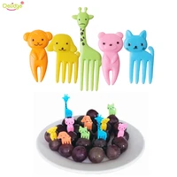 10pcs plastic animal fruits fork mini fruit toothpick animal farm cartoon fruit fork bento lunch for children