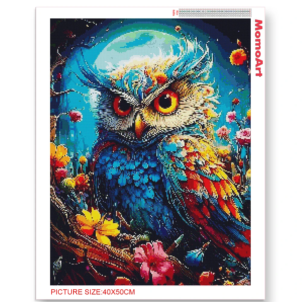 MomoArt Сова Алмазная картина животное полная квадратная круглая вышивка луна