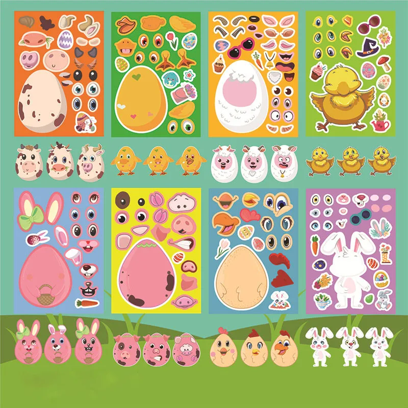 Сделайте вашу пасхальное яйцо наклейки с милым мультяшным рисунком сделай сам