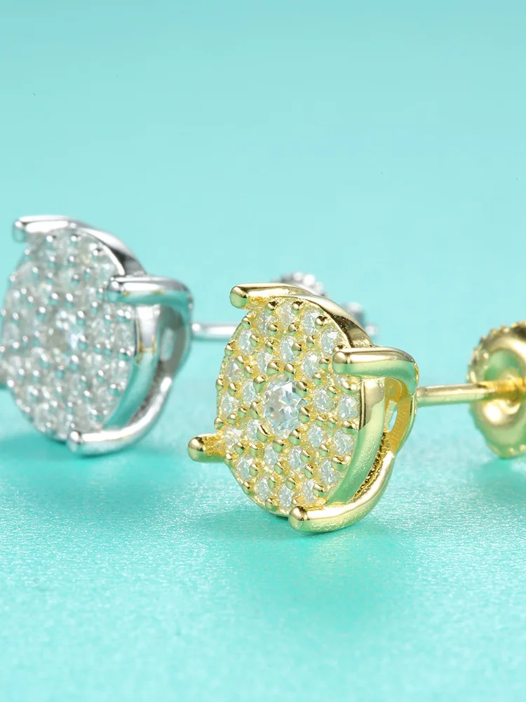 Серьги-гвоздики Iced Out в стиле хип-хоп с завинчивающейся спинкой стерлинговое