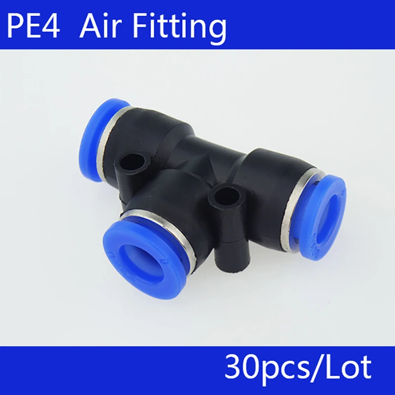 

High quality PE4 30Pcs Pneumatic 4mm to 4mm T Type One Touch Push In Quick Fittings