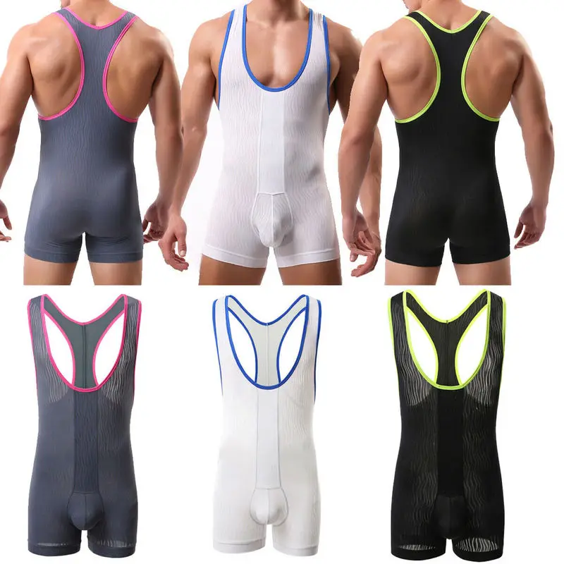 YUFEIDA Fashion Men Wrestling Singlet Bodysuit Underwear Leotard Jumpsuit Shorts Body Building Mens One-piece Shapers Undershirt