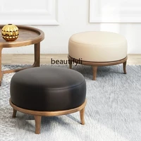 zq nordic solid wood small stool leather stool shoes changing stool small bench home sofa stool round stool low stool