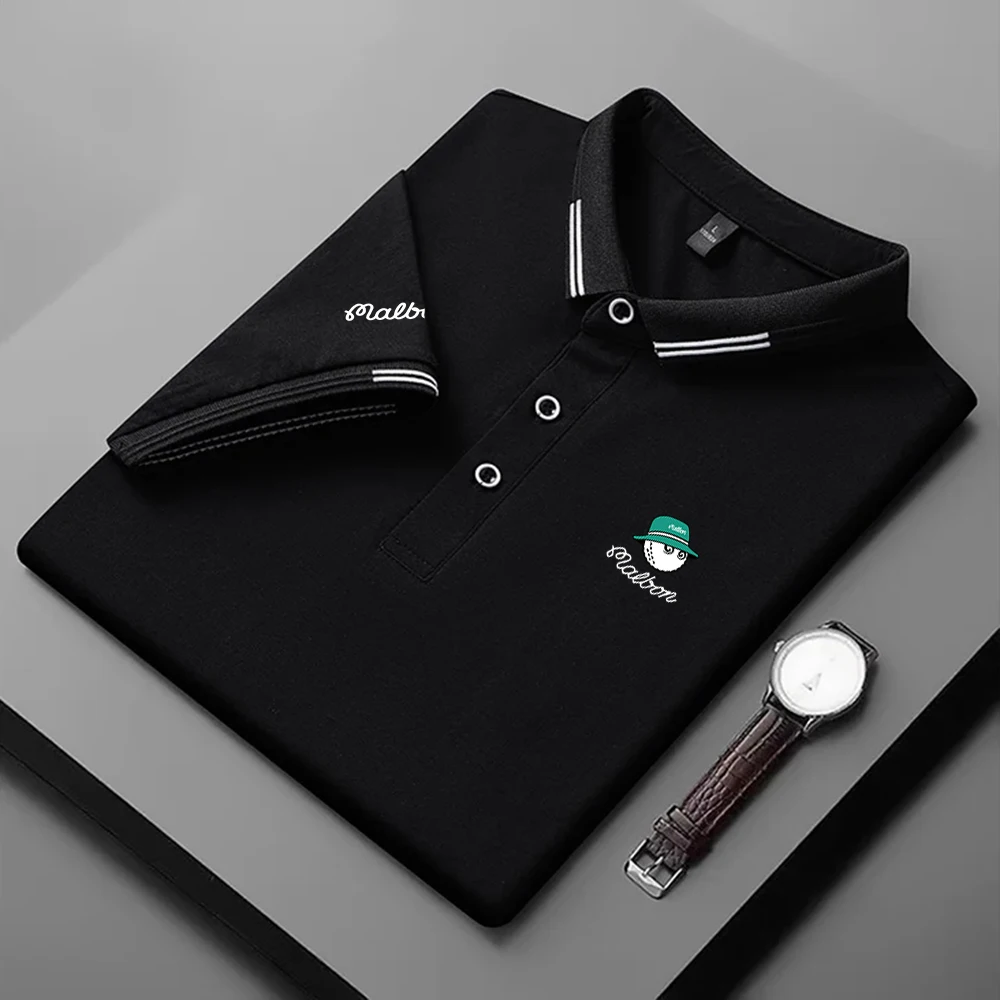 Golf Shirt for Men Summer High Quality Golf Clothing Men Stripe Short Sleeve Golf T-shirt Cotton Thin Business Men's Polo Shirt
