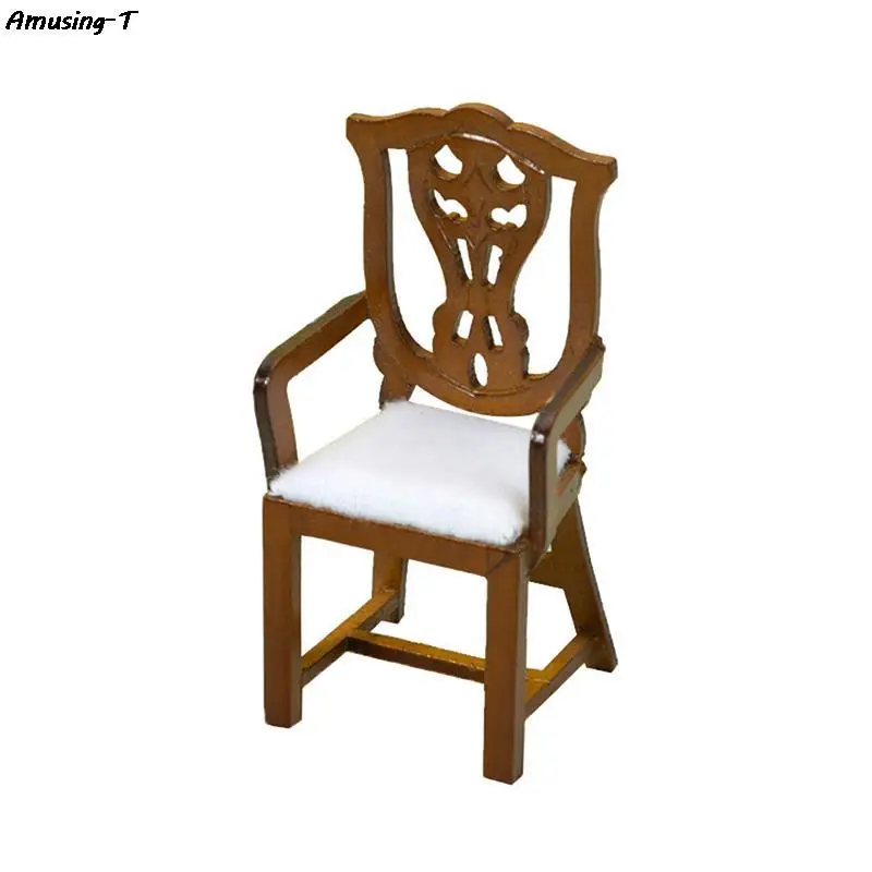 European Armchair Walnut Wood Retro Chair Model Furniture Restaurant Scene Decor Toy