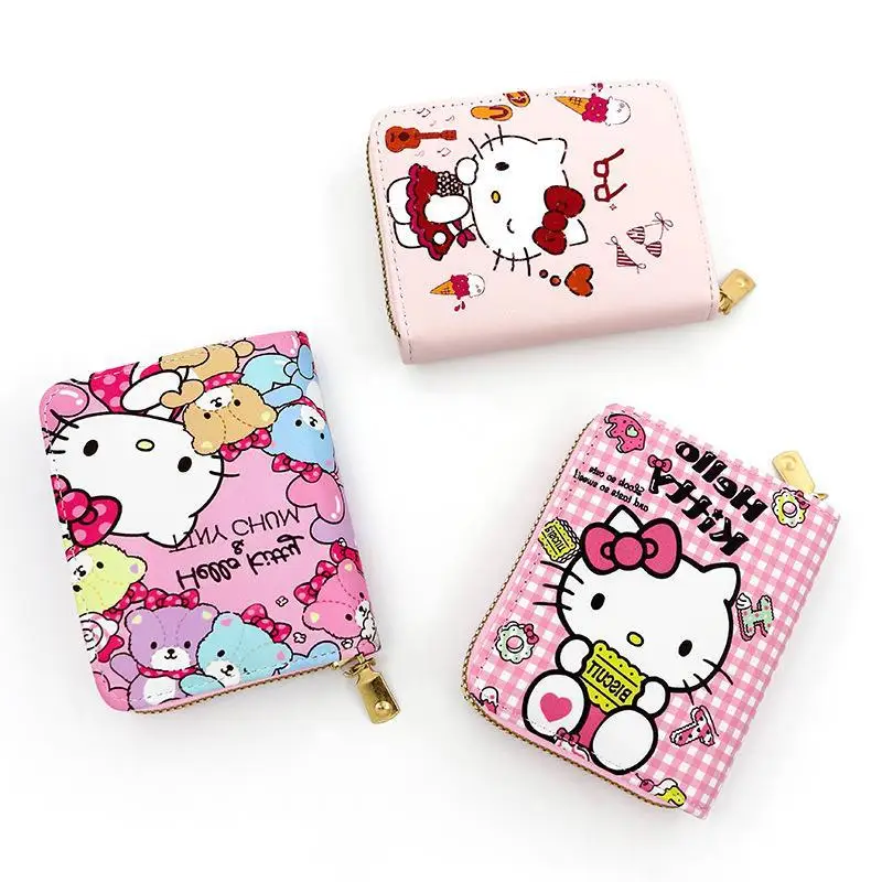 

HelloKitty Cartoon Coin Purse Sanrio Fashion Zipper PU Leather Large Capacity Multi-Card Slot Anti-Scan Card Slot Wallet