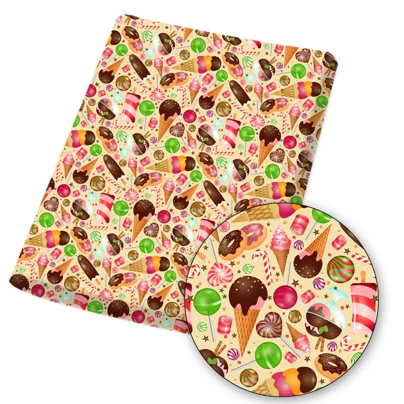 

Polyester Cotton Fabric Ice Cream Candy Printed Cloth Sheets For DIY Mask/Dress/Bag Crafts Accessories Home Textile 45*145cm 1pc