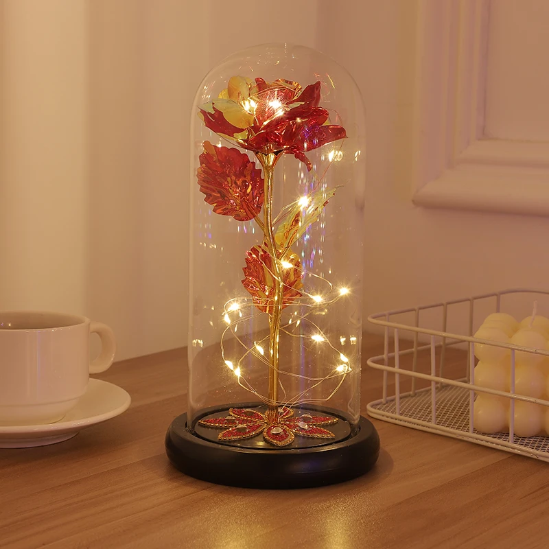 2020 LED Magic Galaxy Rose Eternal 24K Gold Foil Flower Dome Fairy String Lights Christmas Valentine's Day Mother's Day Gift images - 6
