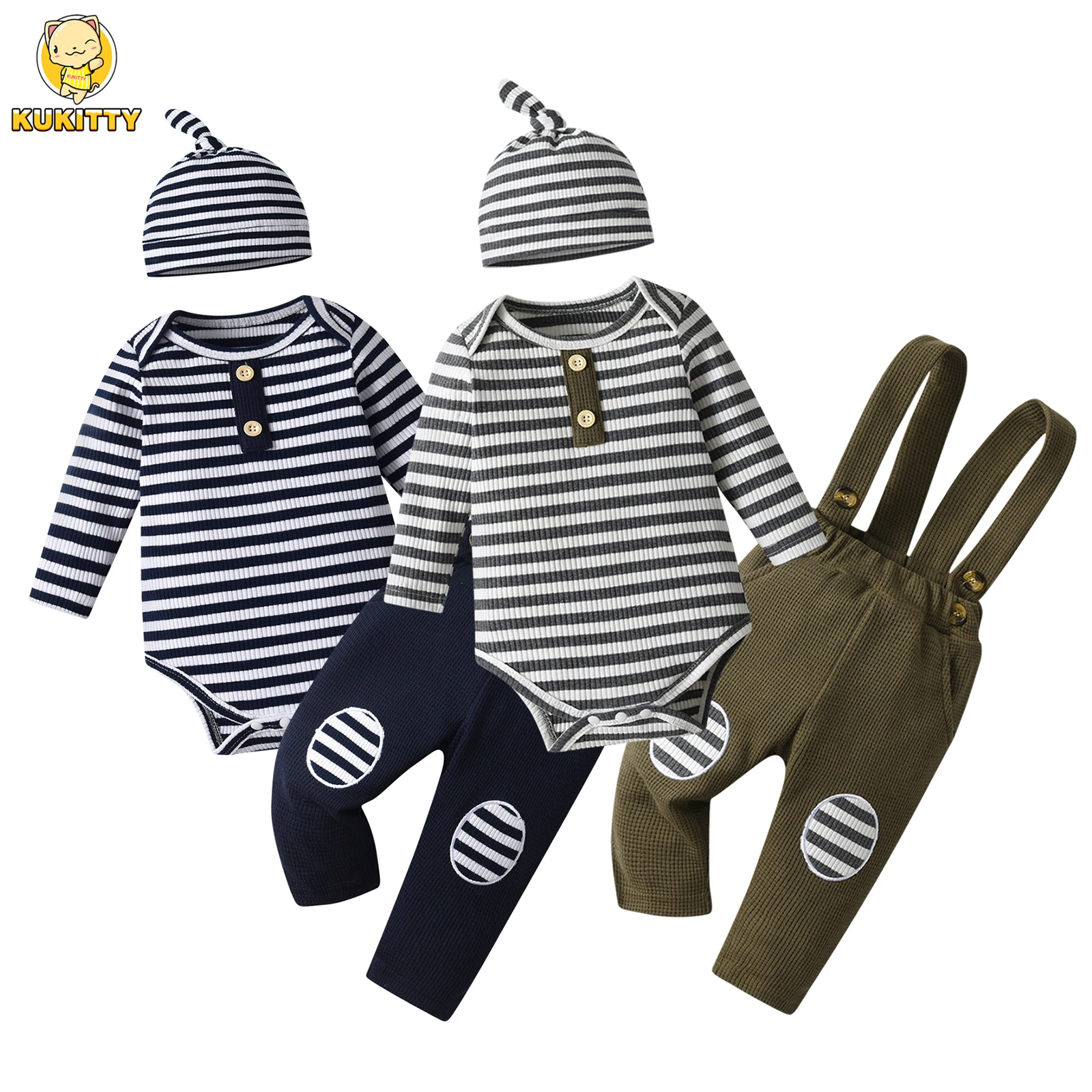 Наряд для новорожденных мальчиков хлопковый полосатый комбинезон в три кота с