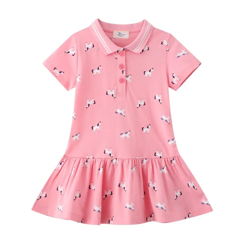 

Jumping Meters New Arrival Collar Unicorn Girls Princess Dresses Summer Short Sleeve Hot Selling Animals Print Birthday Dress