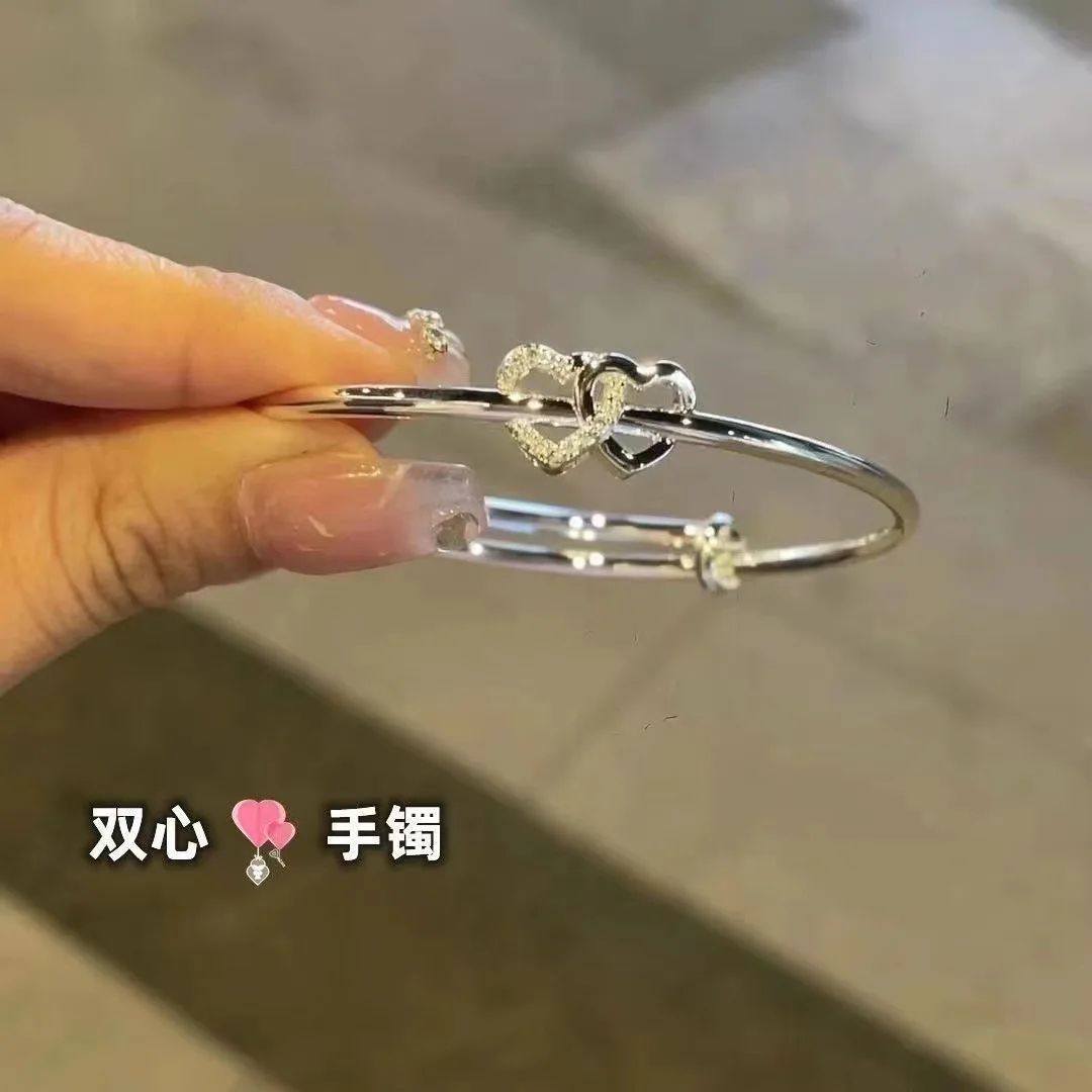 

Heart to Heart Hollow Out Love Bracelet Sweet Fashion Double Heart Push Pull Adjustable Bracelet for Girlfriend Couple Bracelet