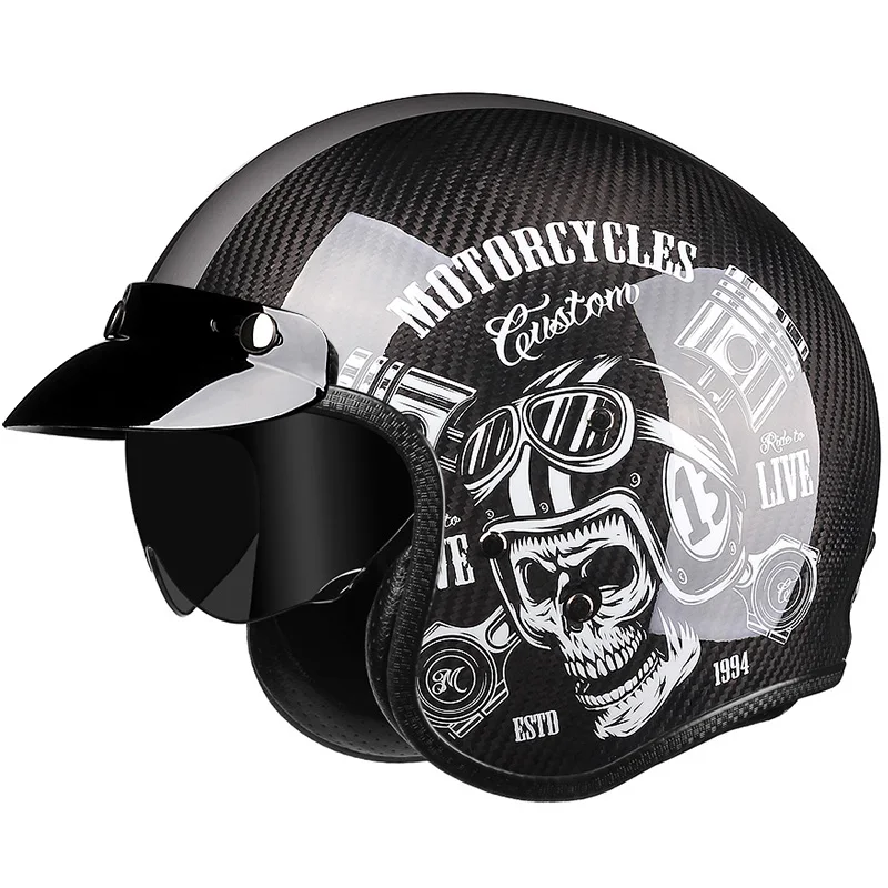 

Classic 3/4 Open Face Motorcycle Helmet Carbon Fiber Cascos Para Moto Cafe Racer Helmet for Man Women Kids M-XXL Size Jet Casque