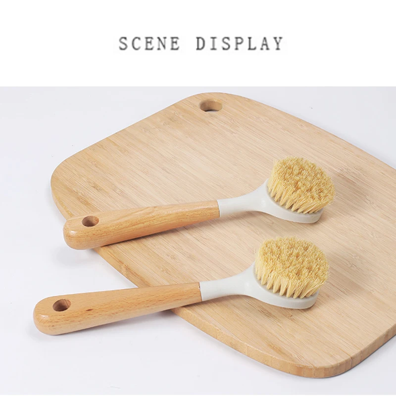 

Wooden Long Handle Pan Pot Brush Dish Bowl Washing Cleaning Brush Practical Hanging Non-stick Oil Kitchen Cleaning Tools