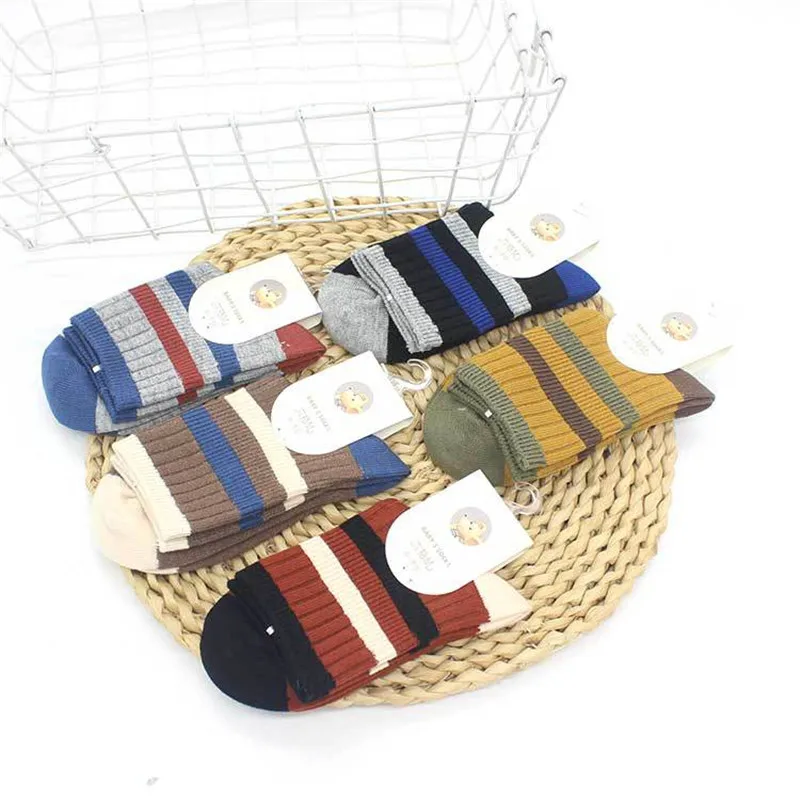 

5 Pairs Kids Socks Thick Cotton Socks Boys Girls Tube Stripe Stockings Floor Slouch Infant Socks Newborn Toddler Accessories