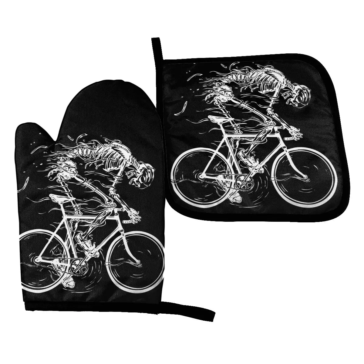 

Skeleton Skull Cycle Oven Mitts Potholder Mat Baking Oven Kitchen Cooking Gloves Microwave Insulation Pad Polyester Gloves