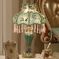 petal european style princess table lamp desktop decorative lamp with crystal pendant for living room bedroom bedside lamp