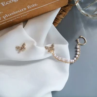 pearl chain butterfly stud earrings set korean personality new one piece diamond earrings wholesale lots bulk fashion jewelry