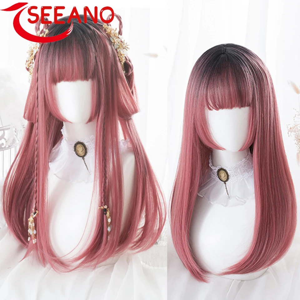 

SEEANO Synthetic Cosplay wig Princess Cut Lolita Long Straight Jellyfish Head Maple Sugar Dirty Orange Peach Pollen Gradient