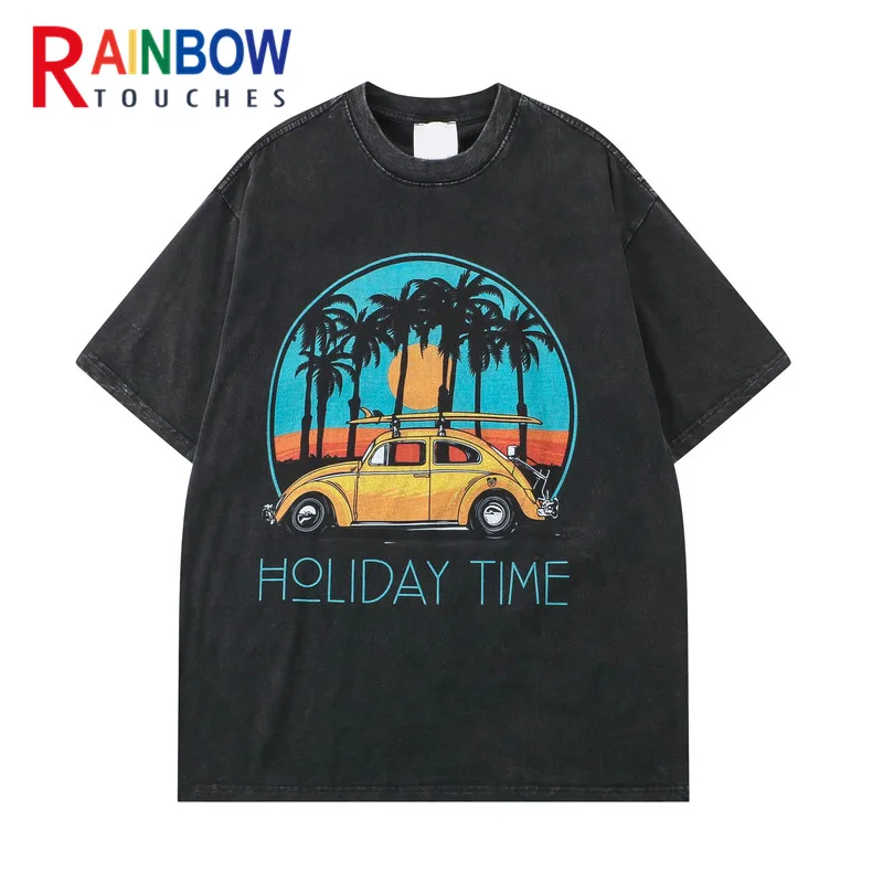 Винтажная промытая футболка Rainbowtouches 2022 унисекс мужские рубашки в стиле High Street с