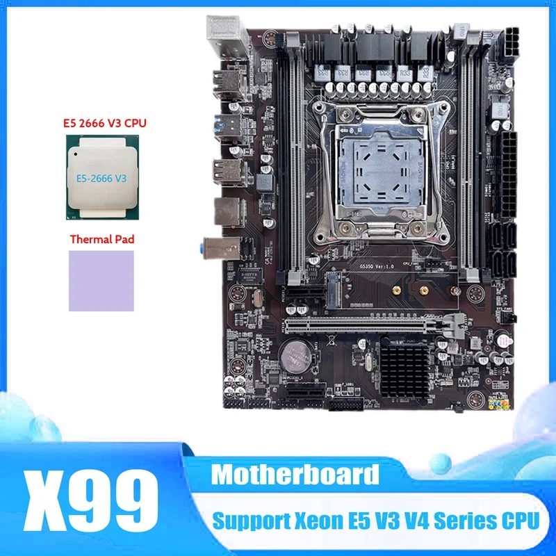 

X99 Motherboard LGA2011-3 Computer Motherboard Supports DDR4 ECC RAM Memory With E5 2666 V3 CPU+Thermal Pad