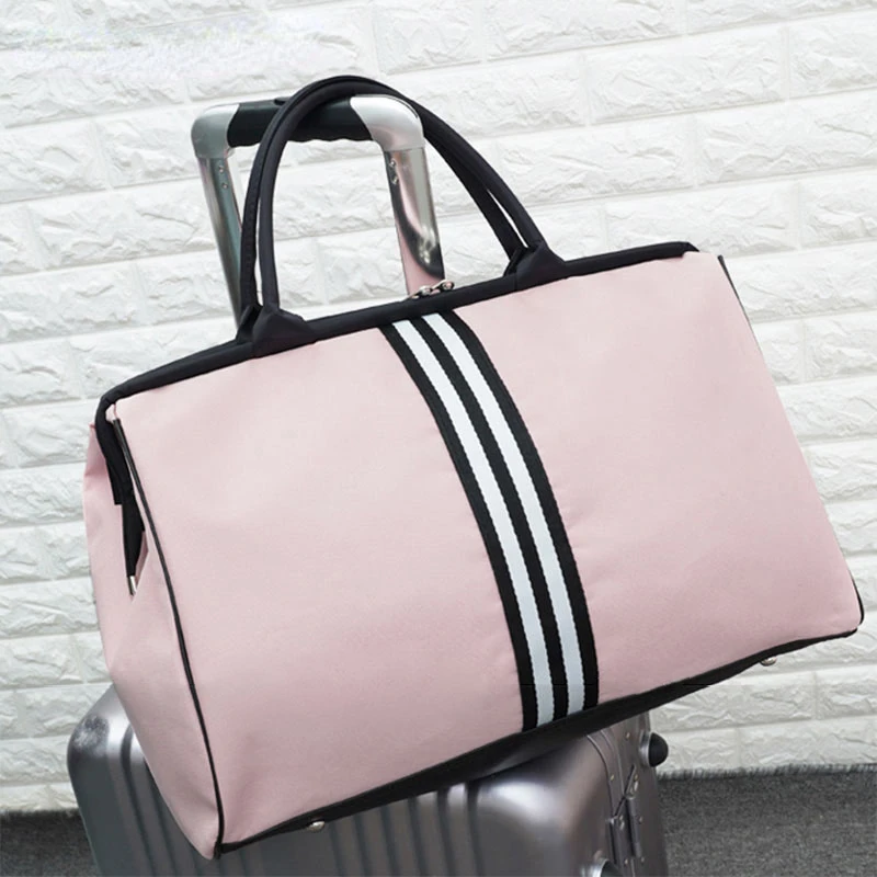 Travel Bag Women Overnight Weekend Fitness Bag Ladies Stripe Yaga Big Travel Bag Light Men Foldable Outdoor Bags Korean Duffle
