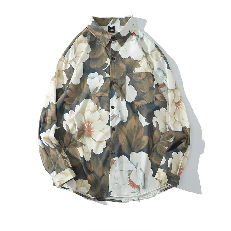 

Мужская стрейчевая рубашка, Классическая рубашка с длинным рукавом, облегающая деловая повседневная одежда с принтом, мужские модные рубаш...