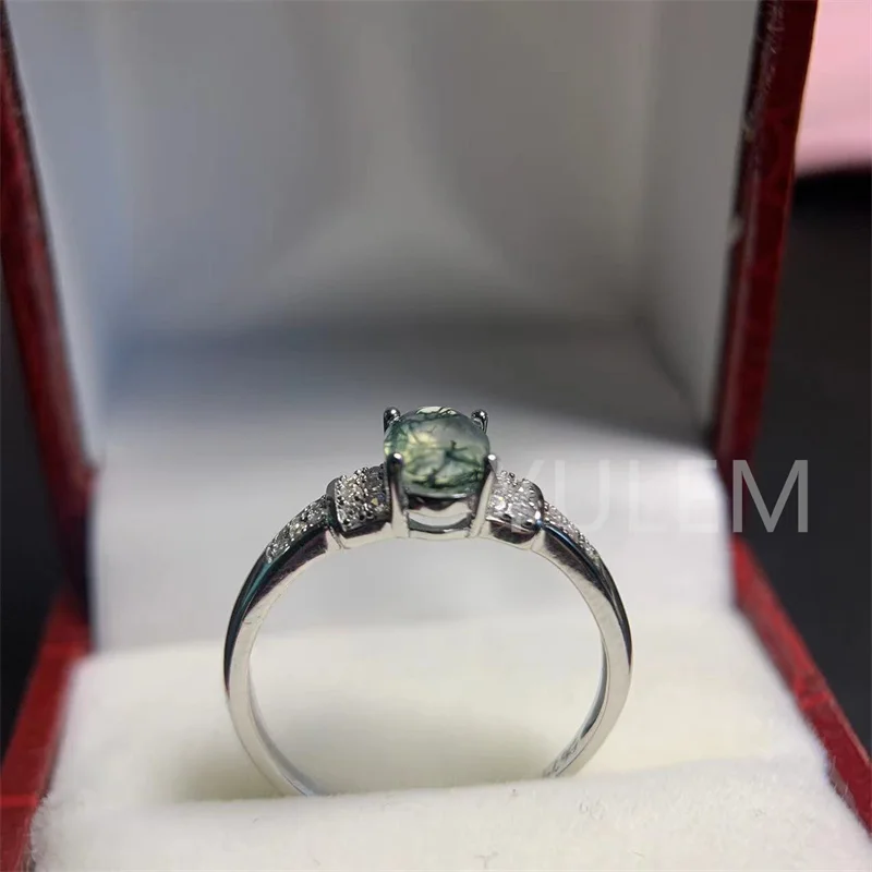 

YULEM Oval Moss Agate Solitaire Ring 925 Silver Engagement Wedding Women Ring Sterling Silver Fine Jewelry