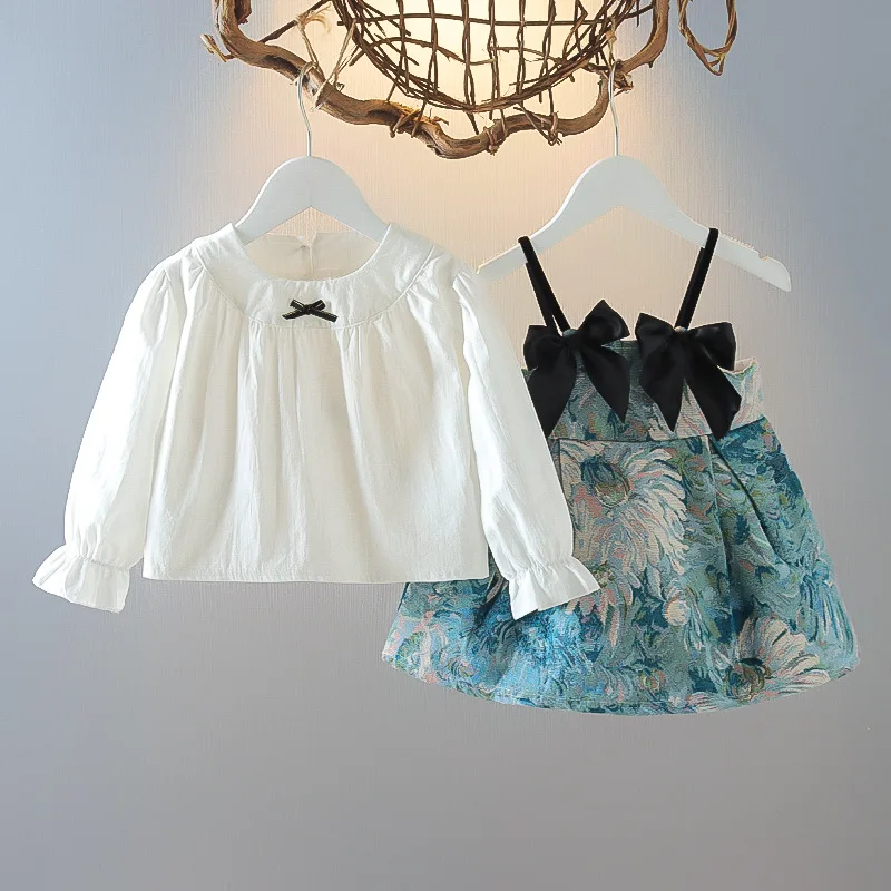 

Summer Strap Dress for Girls Korean Sleeveless Casual T-Shirt Dress Suit Kids Patchwork Vintage Children Dress for New Year 2022
