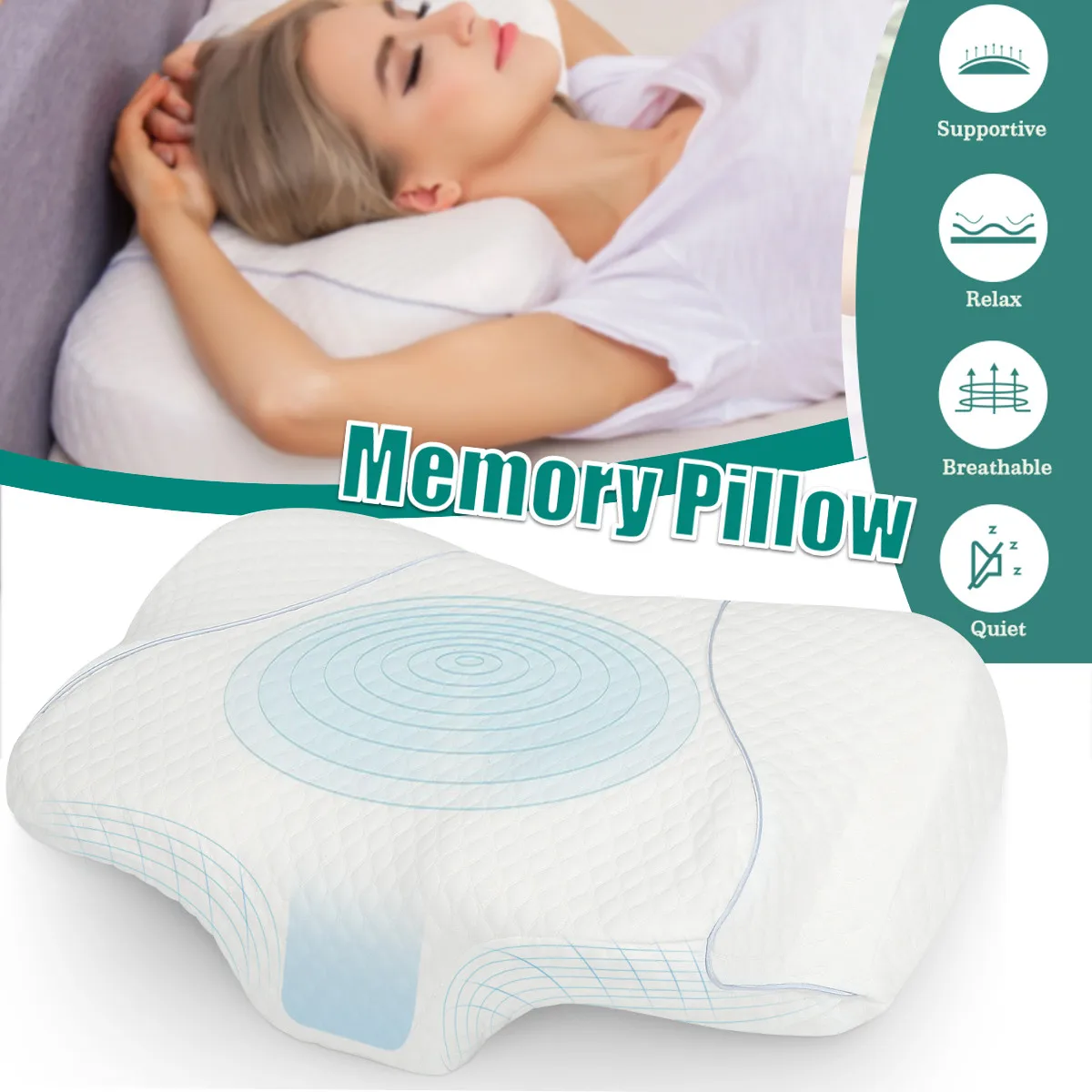 

Slow Rebound Memory Foam Pillow Cervical Contour Pillow for Neck Pain Anti Snore Side Sleepers Pillows with Washable Pillow Case
