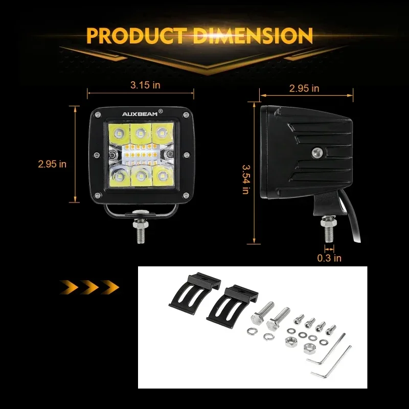 AUXBEAM 3-дюймовый 72 Вт светодиодный квадратный рабочий фонарь двухцветный 6 режимов