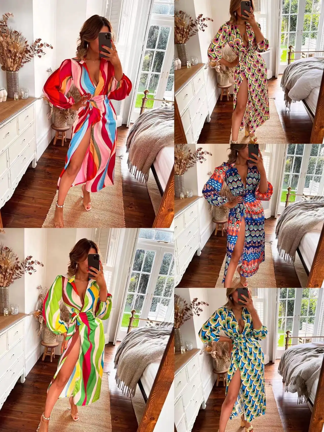 

2021 Summer Boho Floral Print Long Party Dress Women Elegant Long Sleeve Maxi Dress Spring Dresses