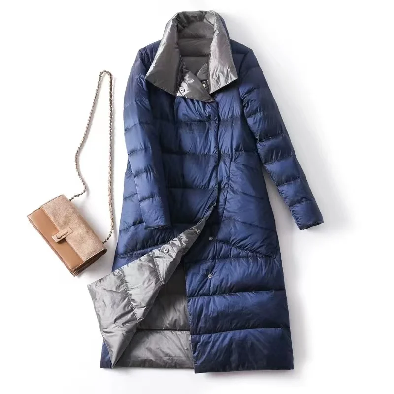 

Winter Down Jacket Women Parkas Coats Turtleneck Long Casual Light Warm Duck Down Double Sided Wear Waterproof Outerwear 5XL