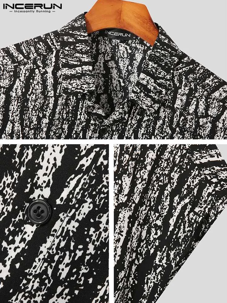 INCERUN Tops 2022 American Style New Men's Print Micro-permeable Mesh Blosue Casual Male Short-sleeved Lapel Button Shirts S-5XL