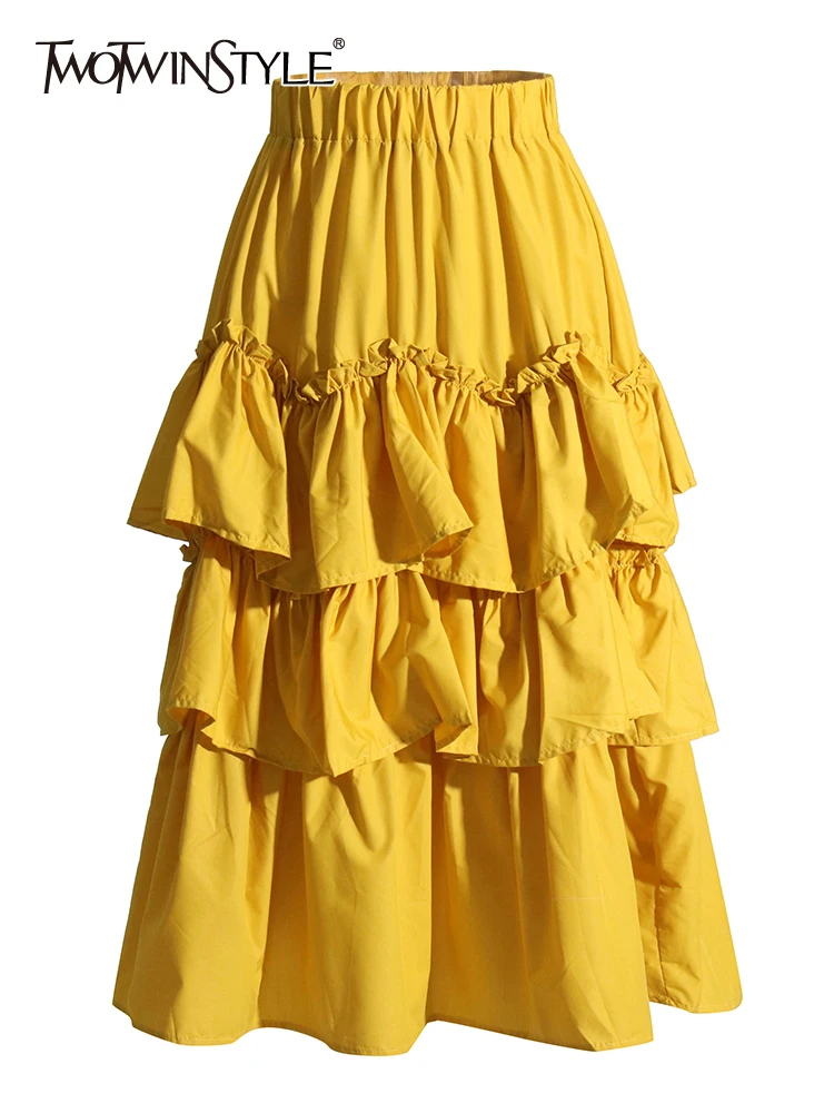 

Женская плиссированная юбка twotwin2, элегантная юбка средней длины с оборками на талии, модная летняя юбка