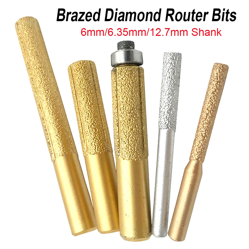 

Diamond Router Bits Golden Brazed straight Shank Milling Cutter For Marble Stone Granite Engraving Machine Carving Rotation Tool
