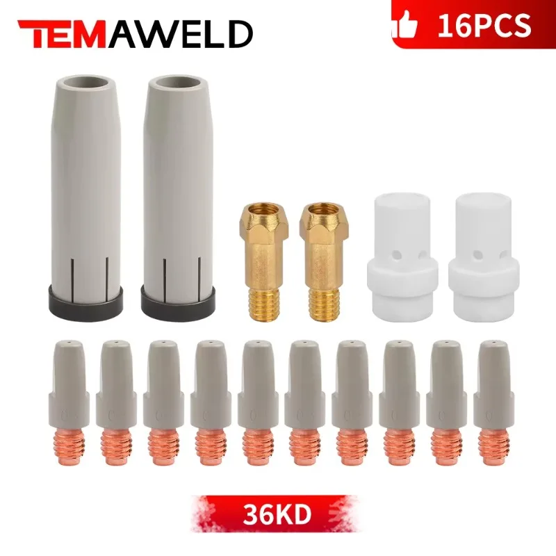 

16 шт./компл., 36KD, новая защитная насадка для покрытия, 0,8/1,0/1,2 мм, горелка MIG, держатель газового сопла, сварочная горелка 36KD MIG MAG