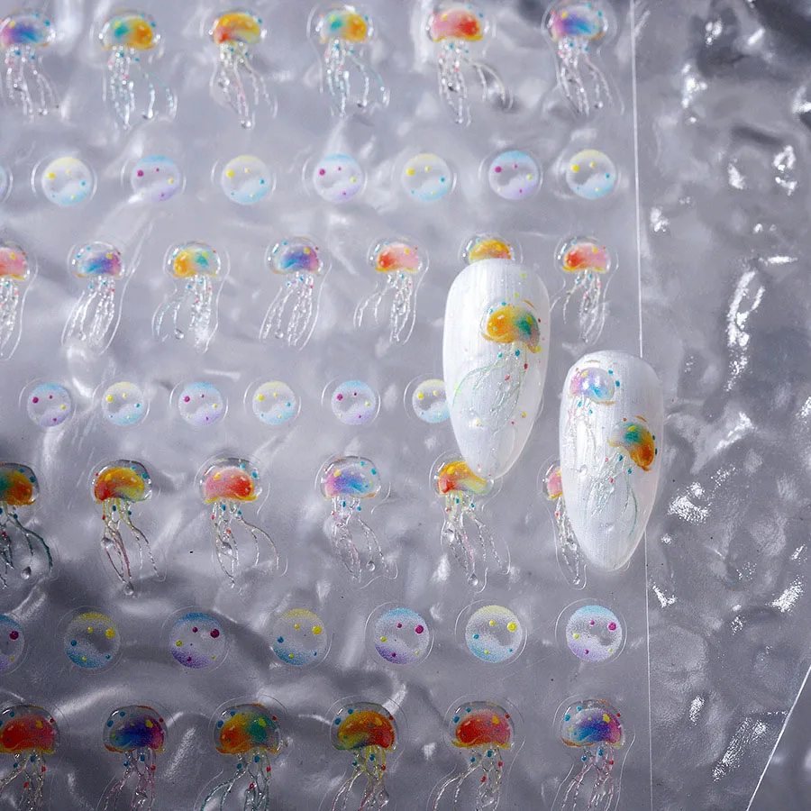 Красивые Цветные самоклеящиеся 3D-Наклейки для ногтей с Медузой морскими волнами