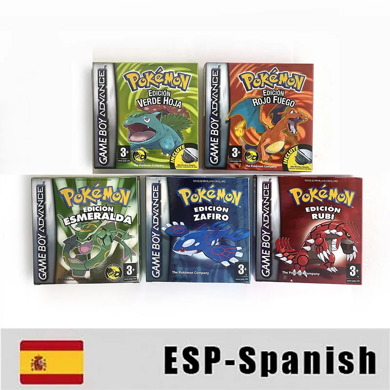 Фото Высококачественная многоязычная версия игры Pokemon GBA: Leafgreen, Sapphire, Emerald, Ruby, Fire Red в металлической голографической коробке. №4