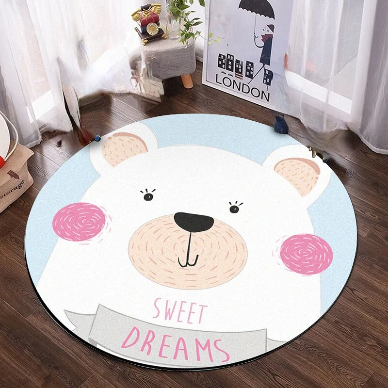 

Cute Kid Round Carpet Animal Bear Dolphin Printed Child Playing Blanket Modern Brief Carpets for Palor Bedroom Living Room Rug