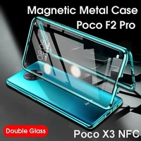 magnetic metal case poco x3 nfc poco f2 pro double sided tempered glass case for xiaomi poco x3 nfc camera protector case